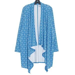 Lands End Swim Cover Up Cardigan Open Front Waterfall Kimono Blue Boho Beach 1X